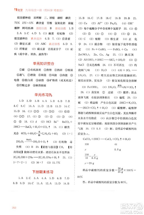 广西教育出版社2025年秋自主学习能力测评九年级化学全一册科粤版答案 广西教育出版社2025年秋自主学习能力测评九年级化学全一册科粤版答案