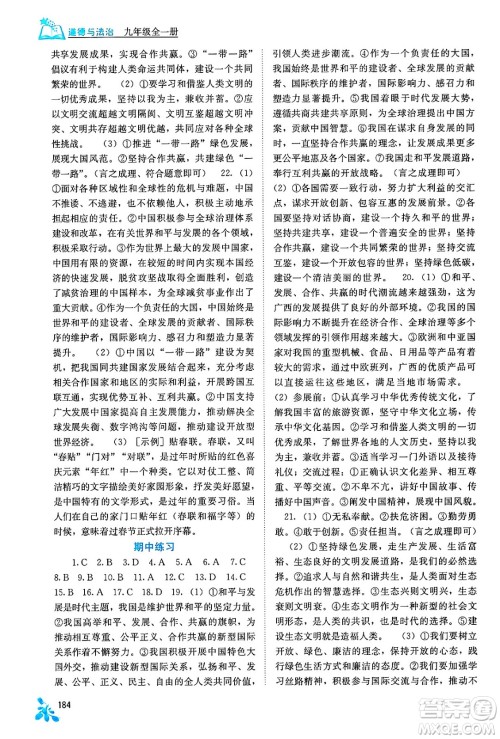 广西教育出版社2025年秋自主学习能力测评九年级道德与法治全一册人教版答案