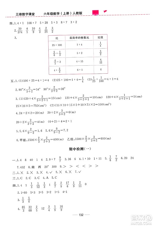 吉林教育出版社2024年秋三维数字课堂六年级数学上册人教版答案