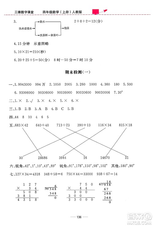 吉林教育出版社2024年秋三维数字课堂四年级数学上册人教版答案