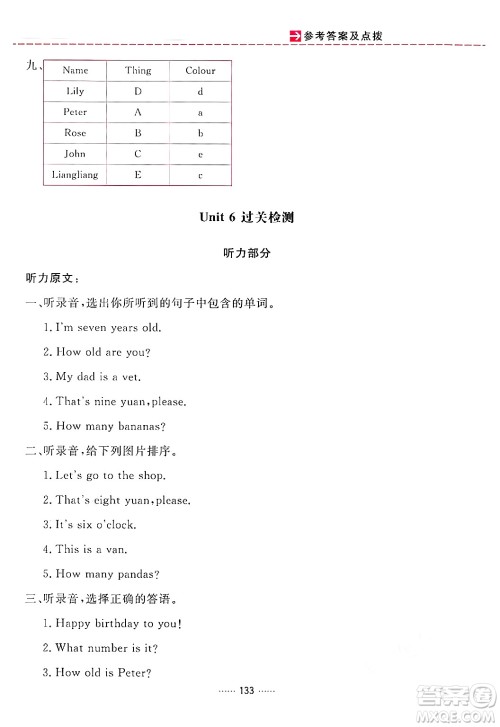 吉林教育出版社2024年秋三维数字课堂三年级英语上册人教PEP版答案