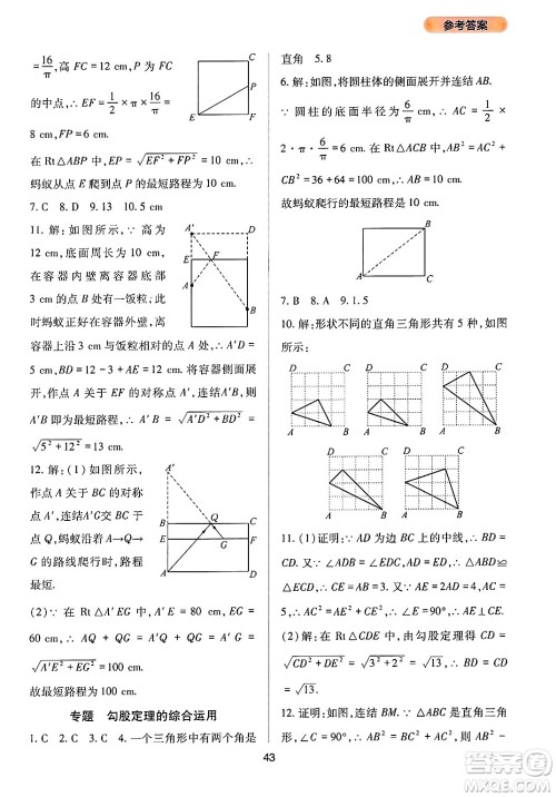 四川教育出版社2024年秋新课程实践与探究丛书八年级数学上册华师大版答案