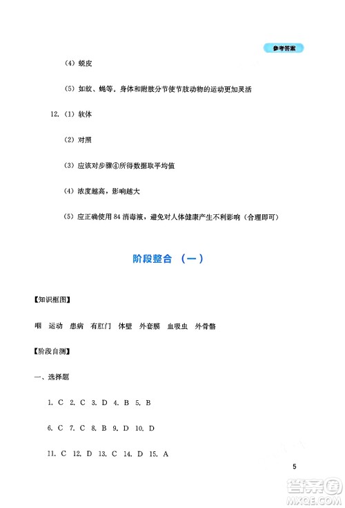 四川教育出版社2024年秋新课程实践与探究丛书八年级生物上册人教版答案