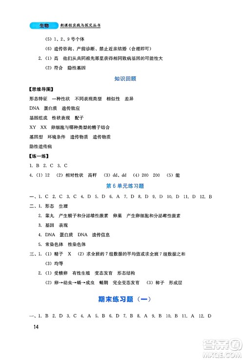 四川教育出版社2024年秋新课程实践与探究丛书八年级生物上册北师大版答案