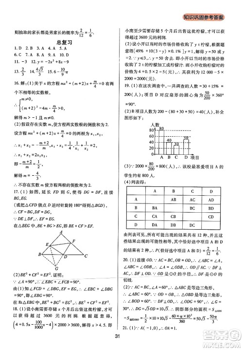 四川教育出版社2024年秋新课程实践与探究丛书九年级数学上册人教版答案