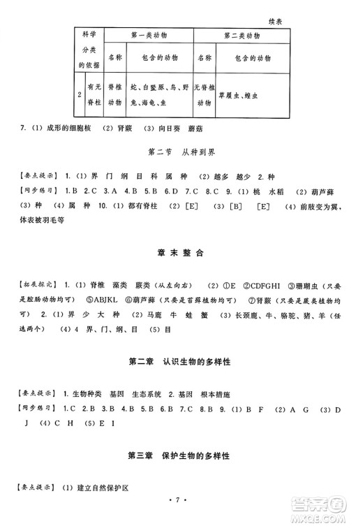 福建人民出版社2024年秋顶尖课课练八年级生物上册人教版答案