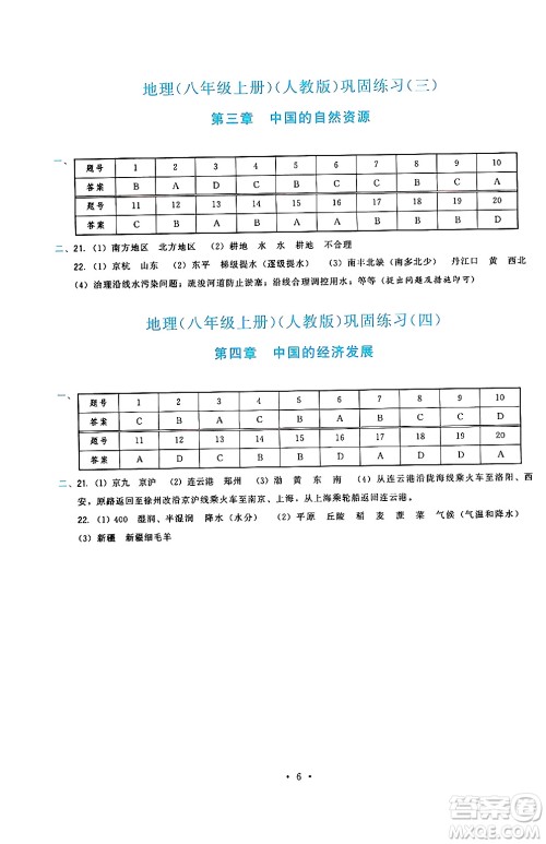 福建人民出版社2024年秋顶尖课课练八年级地理上册人教版答案