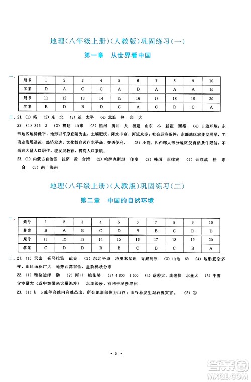 福建人民出版社2024年秋顶尖课课练八年级地理上册人教版答案