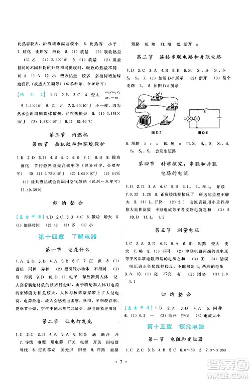 福建人民出版社2025年秋顶尖课课练九年级物理全一册沪科版答案