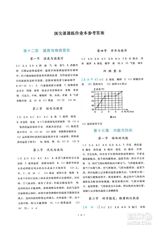 福建人民出版社2025年秋顶尖课课练九年级物理全一册沪科版答案