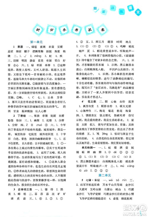 河北人民出版社2024年秋同步训练六年级语文上册人教版答案 河北人民出版社2024年秋同步训练六年级语文上册人教版答案