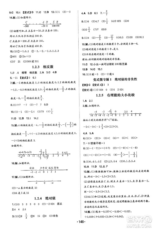 湖南教育出版社2024年秋一本同步训练七年级数学上册人教版答案