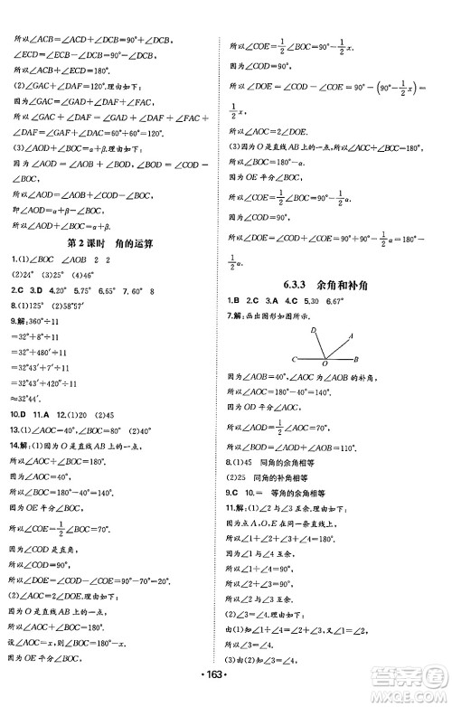 湖南教育出版社2024年秋一本同步训练七年级数学上册人教版答案