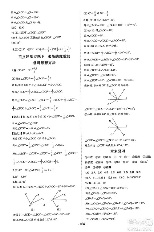 湖南教育出版社2024年秋一本同步训练七年级数学上册人教版答案