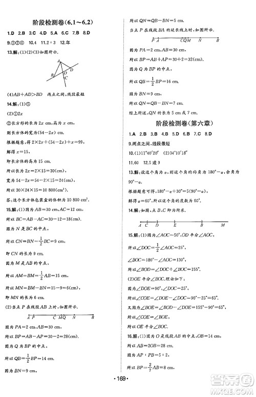 湖南教育出版社2024年秋一本同步训练七年级数学上册人教版答案