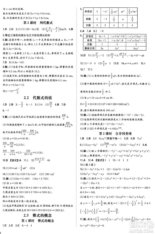 湖南教育出版社2024年秋一本同步训练七年级数学上册湘教版答案