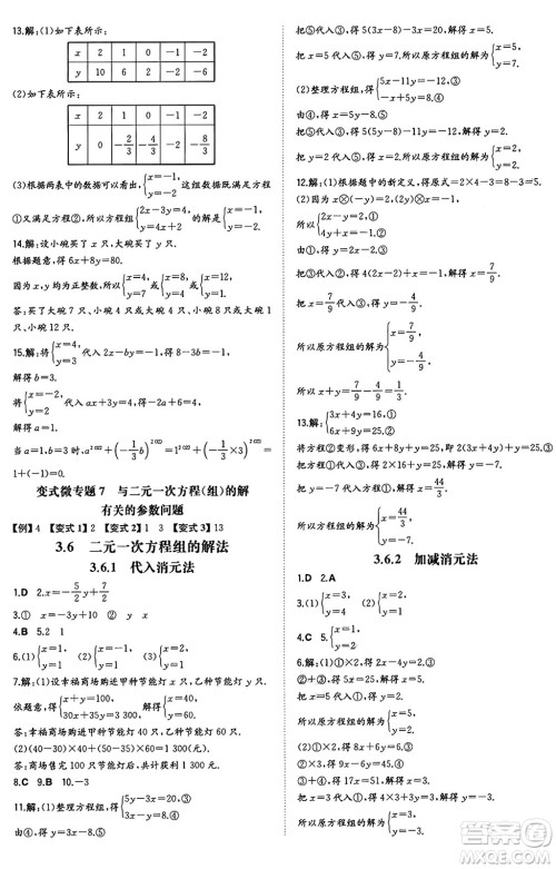 湖南教育出版社2024年秋一本同步训练七年级数学上册湘教版答案