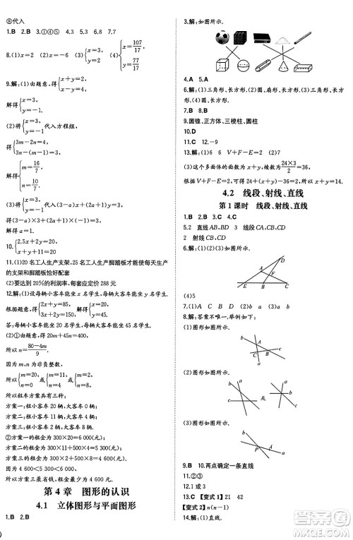 湖南教育出版社2024年秋一本同步训练七年级数学上册湘教版答案