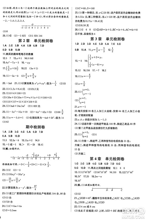 湖南教育出版社2024年秋一本同步训练七年级数学上册湘教版答案