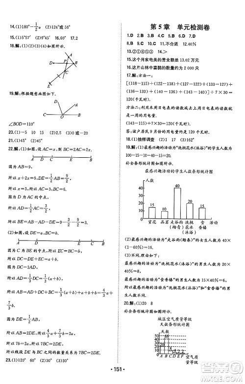 湖南教育出版社2024年秋一本同步训练七年级数学上册沪科版安徽专版答案