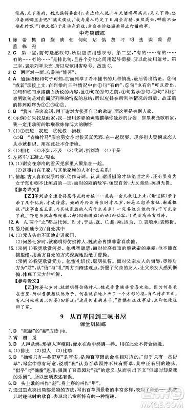 湖南教育出版社2024年秋一本同步训练七年级语文上册人教版重庆专版答案