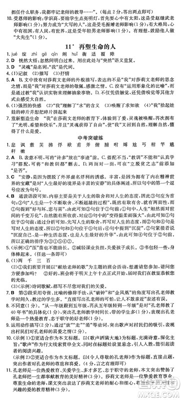 湖南教育出版社2024年秋一本同步训练七年级语文上册人教版重庆专版答案