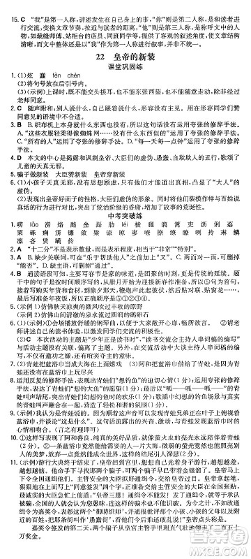 湖南教育出版社2024年秋一本同步训练七年级语文上册人教版重庆专版答案