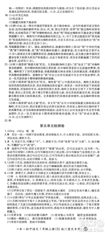 湖南教育出版社2024年秋一本同步训练七年级语文上册人教版重庆专版答案