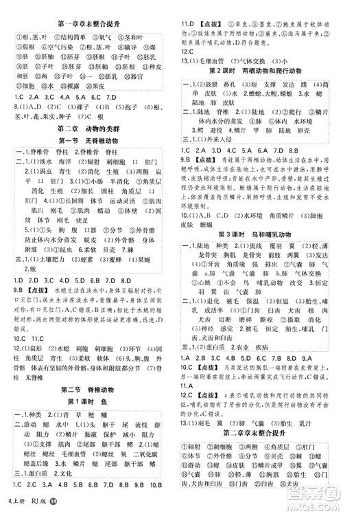 湖南教育出版社2024年秋一本同步训练七年级生物上册人教版答案 湖南教育出版社2024年秋一本同步训练七年级生物上册人教版答案