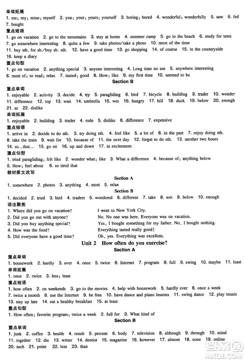 湖南教育出版社2024年秋一本同步训练八年级英语上册人教版答案 湖南教育出版社2024年秋一本同步训练八年级英语上册人教版答案