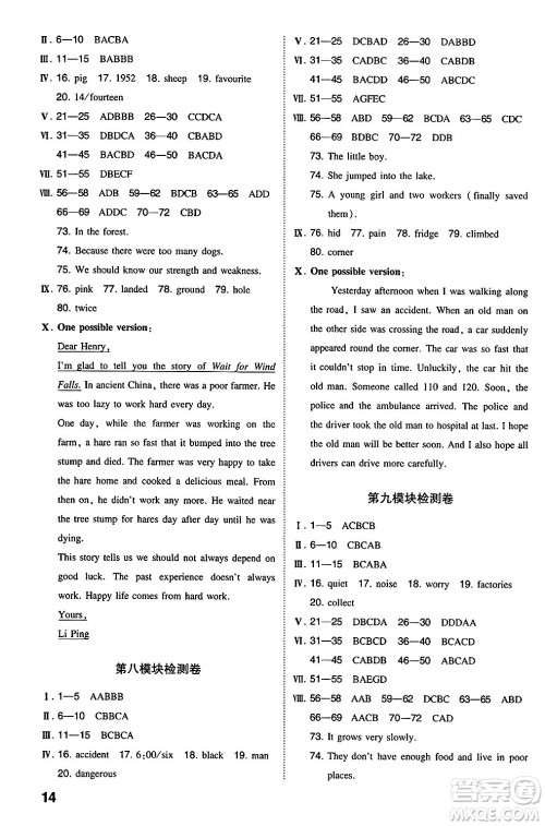 湖南教育出版社2024年秋一本同步训练八年级英语上册外研版答案 湖南教育出版社2024年秋一本同步训练八年级英语上册外研版答案