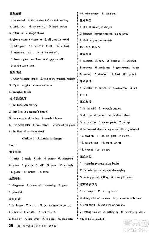 湖南教育出版社2024年秋一本同步训练八年级英语上册外研版答案 湖南教育出版社2024年秋一本同步训练八年级英语上册外研版答案