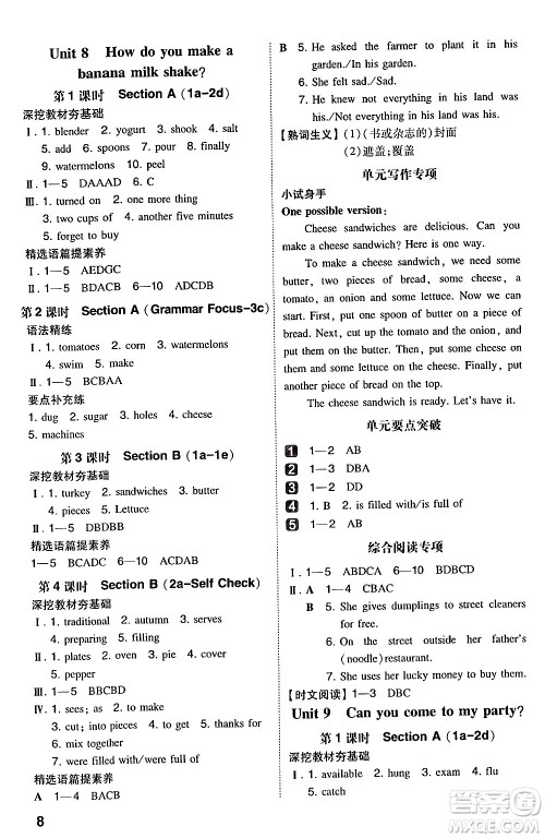 湖南教育出版社2024年秋一本同步训练八年级英语上册人教版安徽专版答案