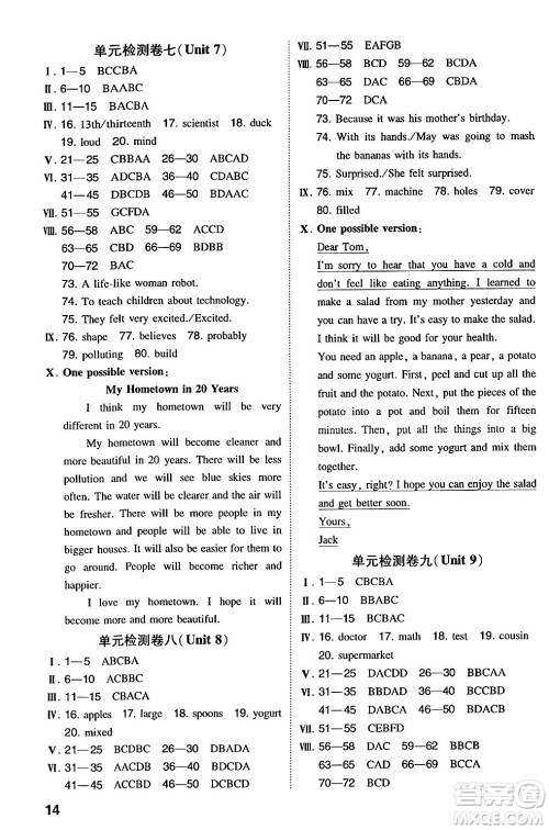 湖南教育出版社2024年秋一本同步训练八年级英语上册人教版安徽专版答案