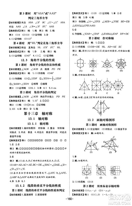 湖南教育出版社2024年秋一本同步训练八年级数学上册人教版重庆专版答案