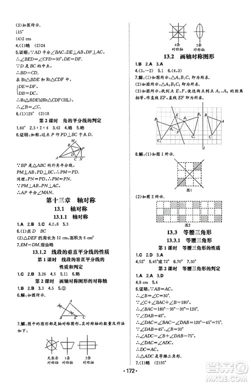 湖南教育出版社2024年秋一本同步训练八年级数学上册人教版辽宁专版答案