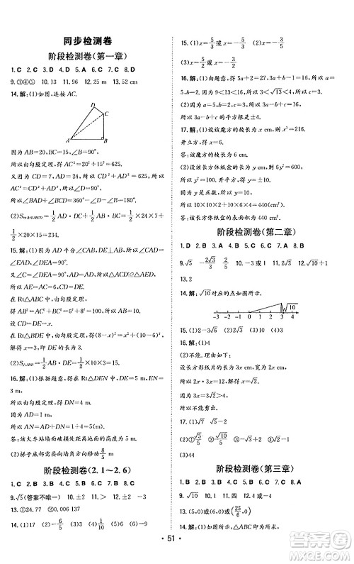 湖南教育出版社2024年秋一本同步训练八年级数学上册北师大版答案