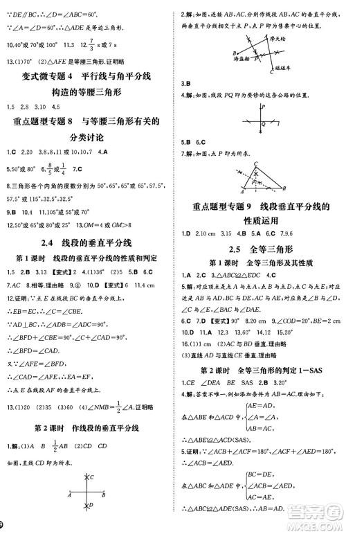 湖南教育出版社2024年秋一本同步训练八年级数学上册湘教版湖南专版答案