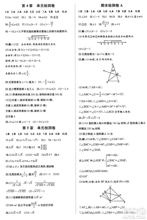 湖南教育出版社2024年秋一本同步训练八年级数学上册湘教版湖南专版答案