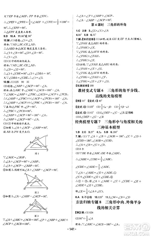 湖南教育出版社2024年秋一本同步训练八年级数学上册沪科版安徽专版答案