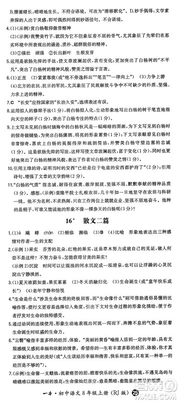 湖南教育出版社2024年秋一本同步训练八年级语文上册人教版答案