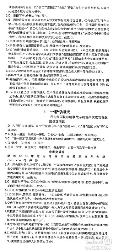 湖南教育出版社2024年秋一本同步训练八年级语文上册人教版重庆专版答案