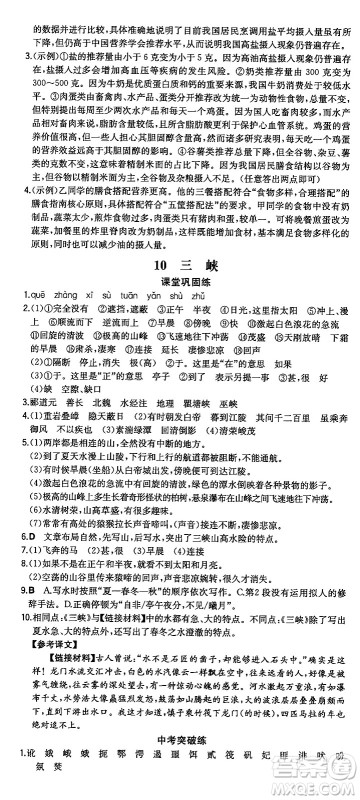 湖南教育出版社2024年秋一本同步训练八年级语文上册人教版重庆专版答案