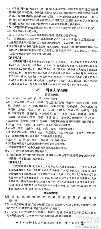 湖南教育出版社2024年秋一本同步训练八年级语文上册人教版重庆专版答案