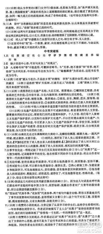 湖南教育出版社2024年秋一本同步训练八年级语文上册人教版重庆专版答案