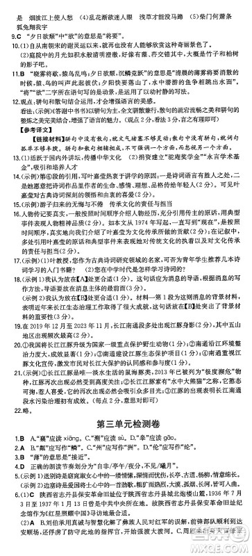 湖南教育出版社2024年秋一本同步训练八年级语文上册人教版重庆专版答案