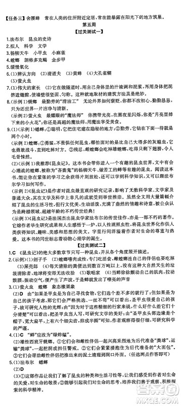 湖南教育出版社2024年秋一本同步训练八年级语文上册人教版重庆专版答案