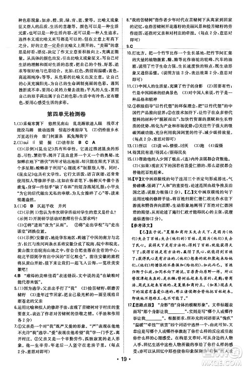 湖南教育出版社2024年秋一本同步训练八年级语文上册人教版安徽专版答案