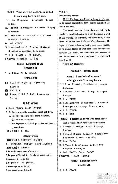 湖南教育出版社2024年秋一本同步训练九年级英语上册外研版答案