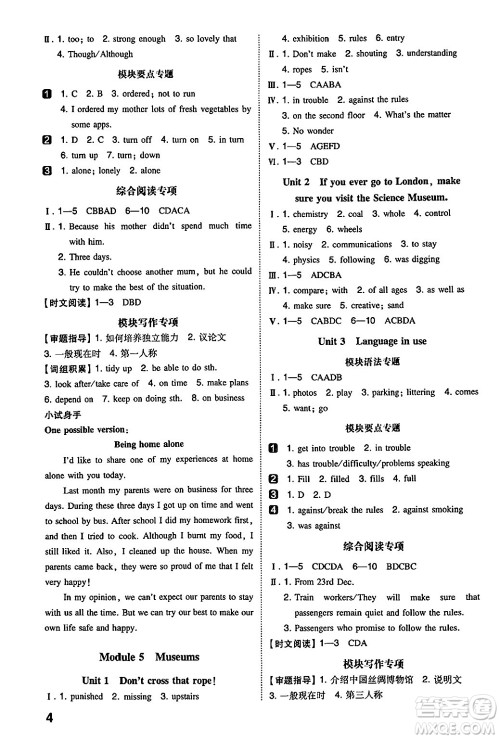 湖南教育出版社2024年秋一本同步训练九年级英语上册外研版答案